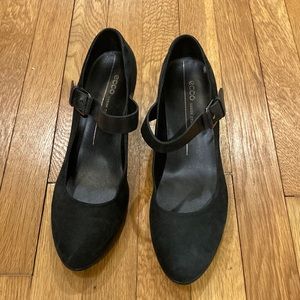 Suede Mary Jane style heels